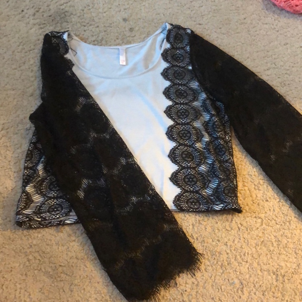 Black lace crop top with lace sleeves